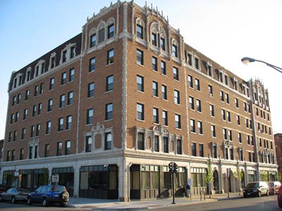 The outside of the historic Leland Apartments