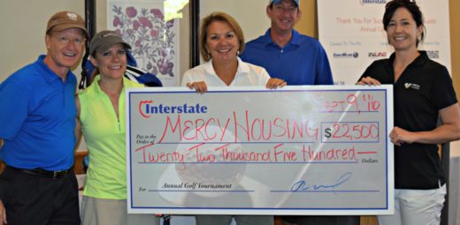 From left to right: Chris Burkhardt, Mercy Housing Chief Operating Officer; Christy Richardson, Mercy Housing Senior Vice President, Information Technology; Carol Breslau, Mercy Housing Chief Philanthropy Officer; Matt Coyle, Interstate Restoration Director Business Development; Jennifer Reed, Mercy Housing Director of Philanthropy