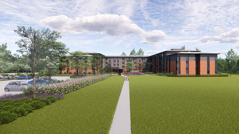 Rendering of Marylhurst Courtyard from campus