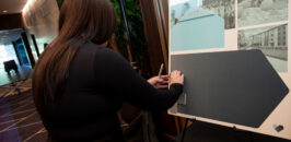 A lady with an image board