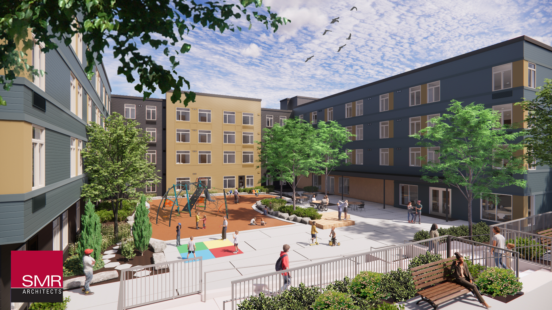 Courtyard View Mercy Burien Housing Render Courtyard View