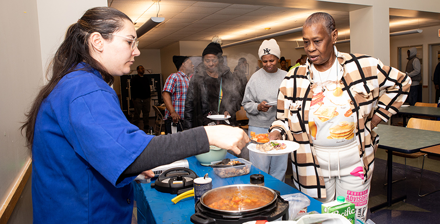 Taste testing the results from cooking class